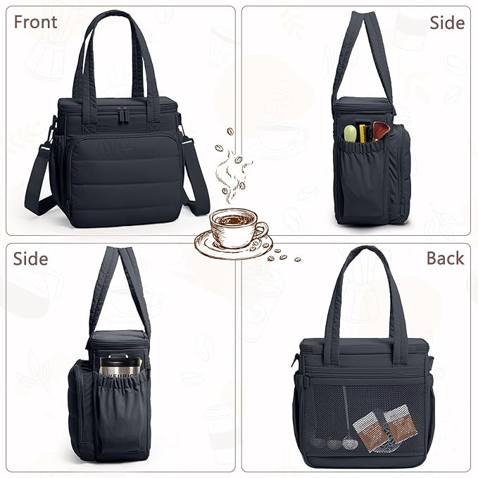 BAGSPRITE Coffee Maker Travel Bag Compatible with Keurig K-Mini Mate, Carrying Case for K-Cup Single Serve Coffee Maker, Portable Coffee Maker Case with Pod Organizer, Mug Pockets & Shoulder Strap