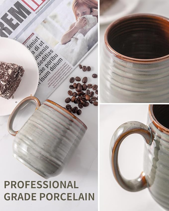 HASENSE Coffee Mug, 20 oz Large Ceramic Latte Cup with Big Handle, Pottery Tea Cup for for Office and Home, Oversized Mug Gift for Dad and Mom, Dishwasher & Microwave Safe, 1 PCS(Grey)