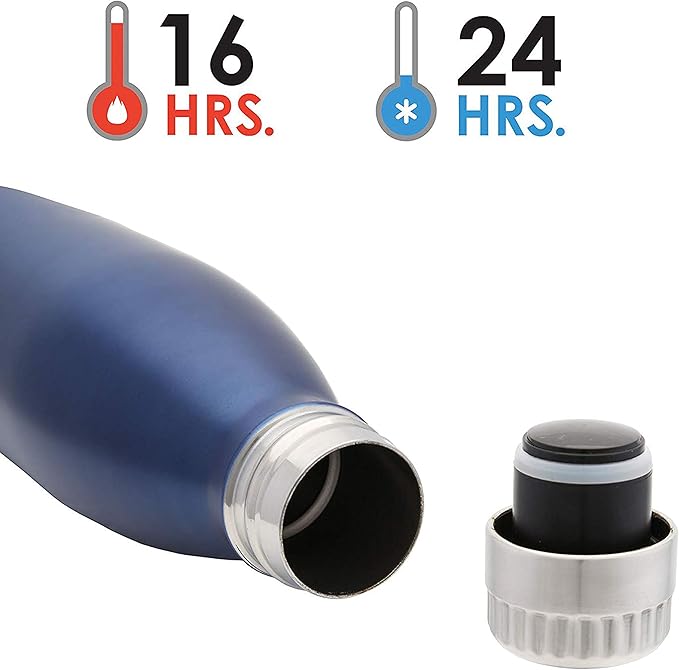 Sweat-free Stainless Steel Reusable Water Bottle (17 oz.) Vacuum Insulated Copper Lined Double-Wall | Keeps Liquids Cold for 24 hrs, Hot for 16 hrs | Eco-friendly, Portable, Leakproof | Vastigo (Navy)