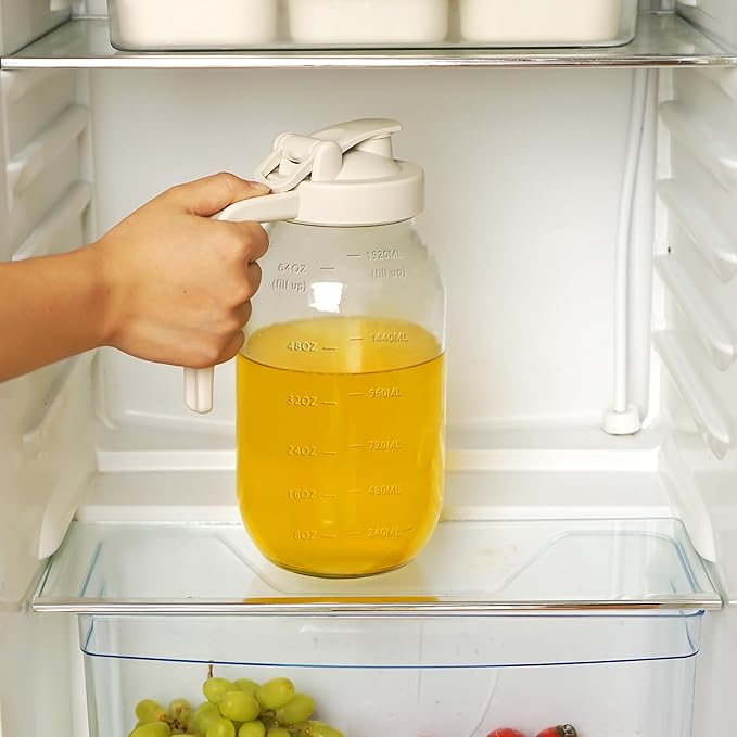 YORY 2 Quart Glass Pitcher with Filter Lid Airtight Cold Water Jug for Lemonade Tea Juice Milk Iced Coffee Fruit Drinks Airtight,64 oz