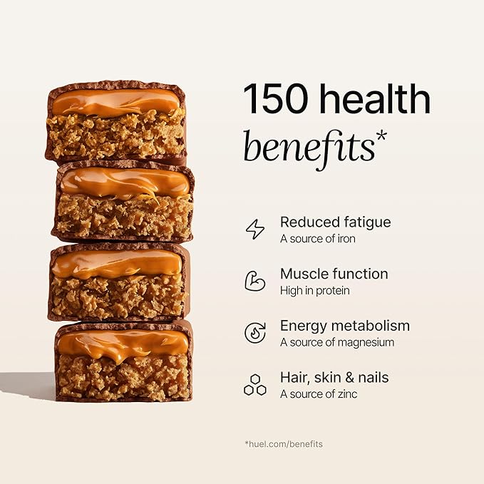 Huel Complete Nutrition Vegan Protein Bars | Chocolate Caramel | 13g Protein | 27 Vitamins & Minerals, 2g Sugar, Non-GMO, 100% Plant Based Snack | 12 Pack