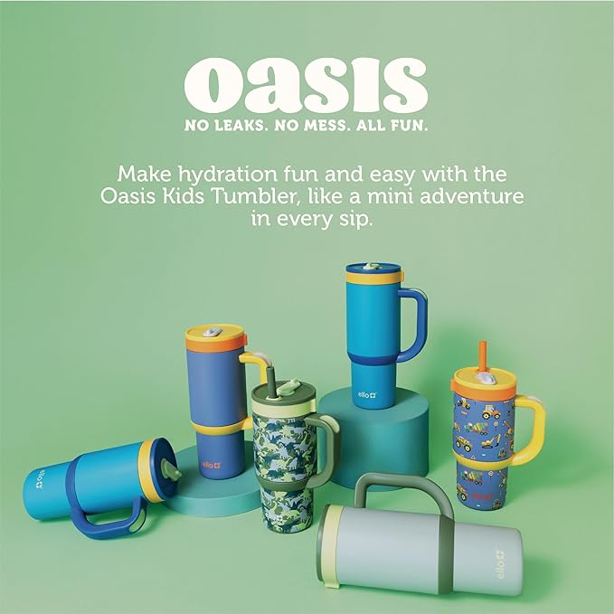 Ello Oasis 18oz Stainless Steel Kids Tumbler with Handle & Retracting Straw, 100% Leakproof, Double-Wall Vacuum Insulated, Kids Water Bottle for School, BPA Free, Dishwasher Safe, Avocado