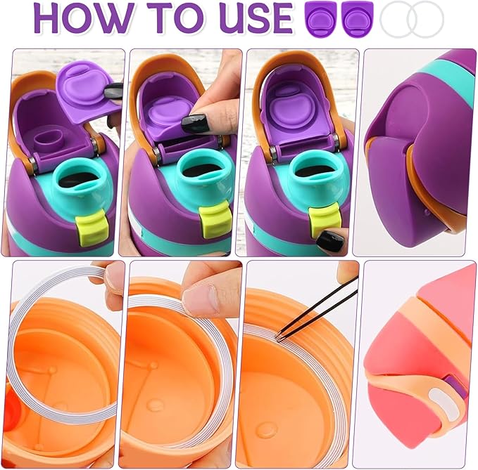 2 Sets Replacement Stopper and O Ring Gasket Compatible with Owala FreeSip 24oz 32oz,Water Bottle Lid Insert Cap Rubber Seal Parts for Owala 16/19/24/32/40oz Mouthpiece Accessories F4