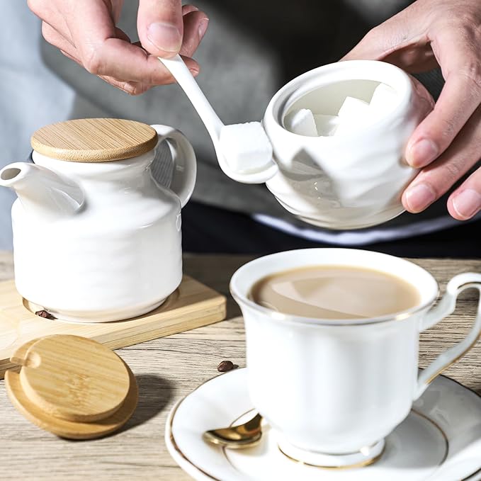 Ceramic Sugar and Creamer Set,12oz Cream Pitcher and 7.5oz Sugar Bowl with Lid,Coffee Serving Set for Cream and Sugar Spices, Condiments (2, Large)