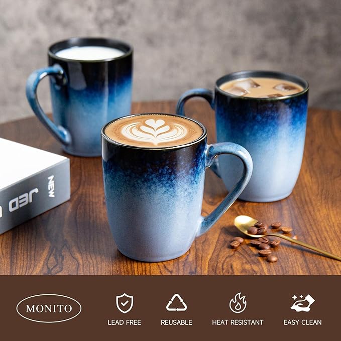 MONITO 14 OZ Coffee Mugs Set of 6, Modern Large Ceramic Coffee Mugs Set with handle for Tea/Latte/Milk/Cocoa, Funny Tea Cups for Office and Home, Engagement Gifts…