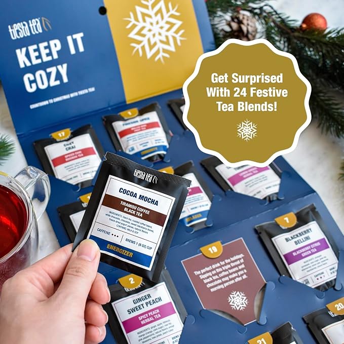 Tiesta Tea 2025 Advent Calendar, 24 Unique Loose Leaf Blends, Limited Edition Holiday Tea Gift Set, Perfect Variety Pack for Tea Enthusiasts