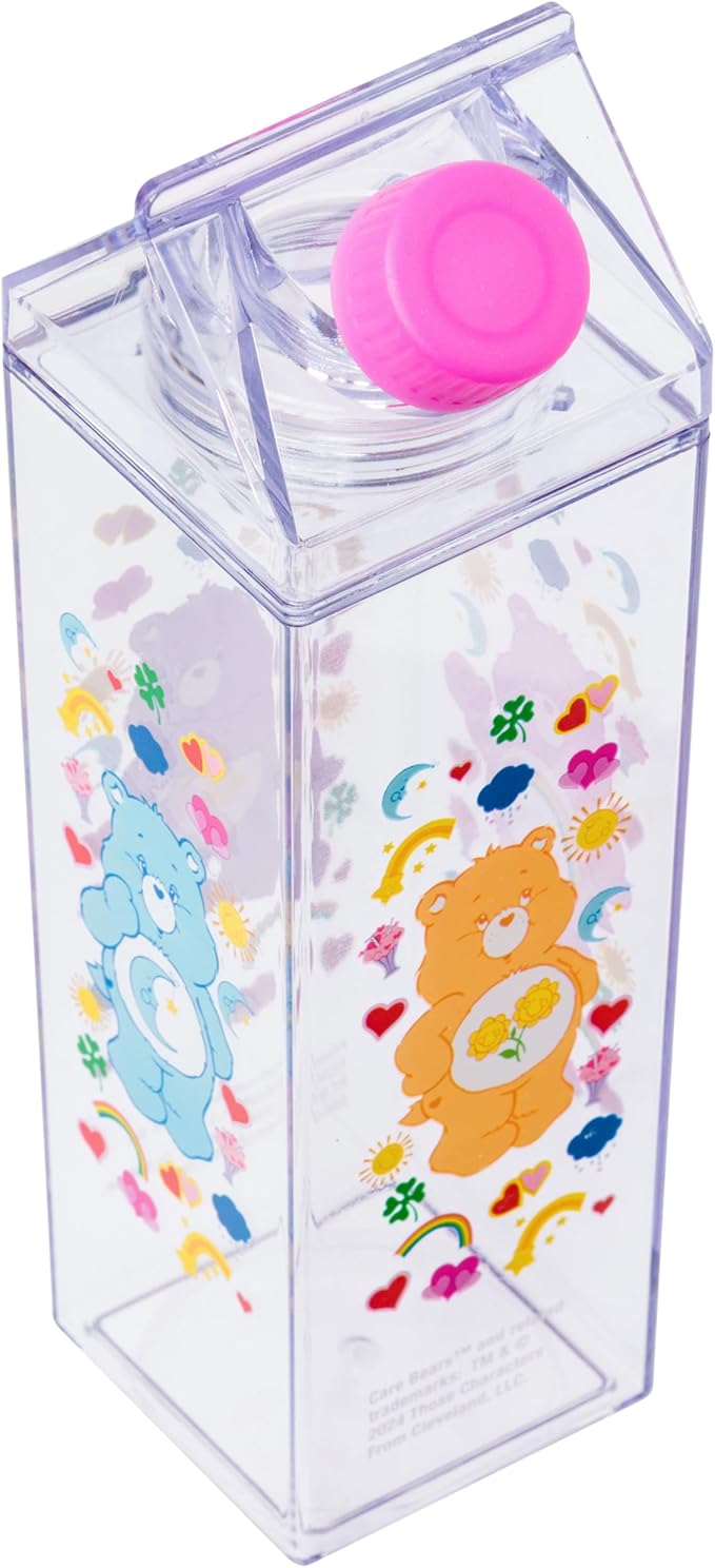 Silver Buffalo Care Bears Featuring Friend, Cheer, Grumpy, and Best Friend Bear Plastic Milk Carton Pitcher Bottle, 16.2 Ounces