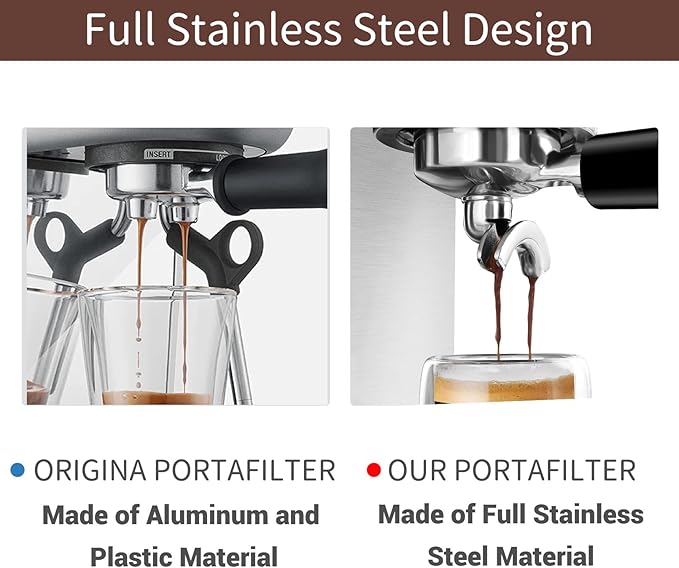54mm Stainless Steel Portafilter for Bambino, Double Spouts Portafilter with Filter Basket Removal Tool Compatible for Breville Bambino, Bambino Plus, Barista Express, Barista Pro and Infuser