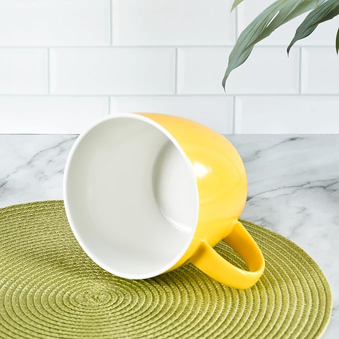 30 oz Extra-Large Coffee Mug, Wide Ceramic Coffee Cup Soup Bowl with Handle, Glamorous Latte Cup Big Blew Suitable for Coffee Soup Daily Drinkings at Home, Office, Hotel or Restaurant, Yellow-White