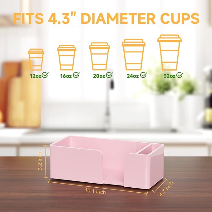 Coffee Cup Holder for Countertop - Pink Acrylic Coffee Bar Accessories 2 Cup Organizer Station Organizer Farmhouse Table Décor