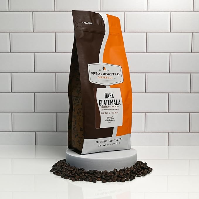 Fresh Roasted Coffee, Dark Guatemala Huehuetenango | 2 lb (32 oz) | Single Origin | Dark Roast | Kosher | Whole Bean