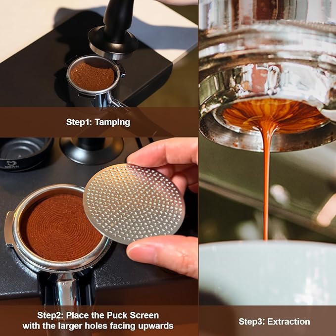 MEION 58.5mm Espresso Puck Screen-2 Pack 0.8mm Thickness Espresso Filter Screen, Reusable Metal Coffee Filter for Bottomless Portafilter Basket 58mm, Stainless Steel Coffee Puck Screen