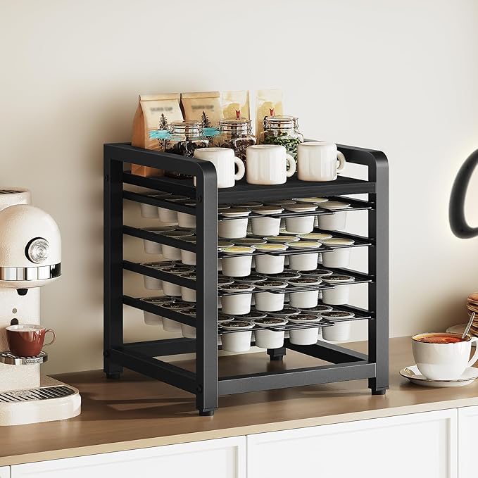 Coffee Pod Drawer Holder, 4 Tier Organizer for K Cup, 80 Pods Capacity, Spacious Storage Rack for K Cup, Space Saving, Easy Assembly, Black KH04BBY1