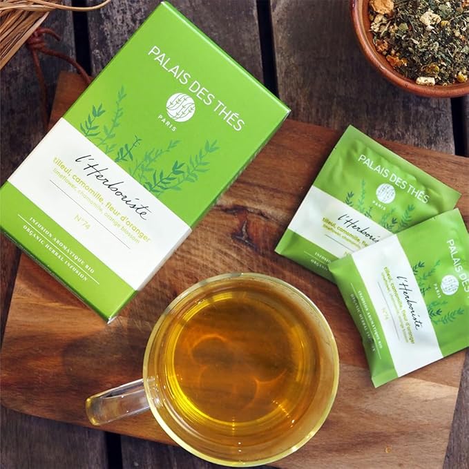 Palais des Thés Caffeine-Free Tea - L'Herboriste N°74 Organic Calming Herbal Blend with Limeflower, Chamomile & Orange Blossom - Premium Tea Bags, Serves 20 Cups