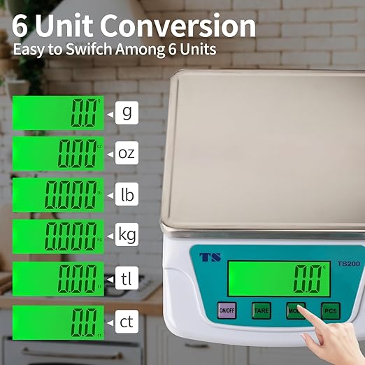 Food Kitchen Scale 22lb/0.2g Precision -304 Stainless Steel with Backlit LCD,Tare & PCS Function,6 Units Conversion(g/oz/lb/kg/ml/ct) for Baking Cooking Meal Prep, USB/Battery Powered
