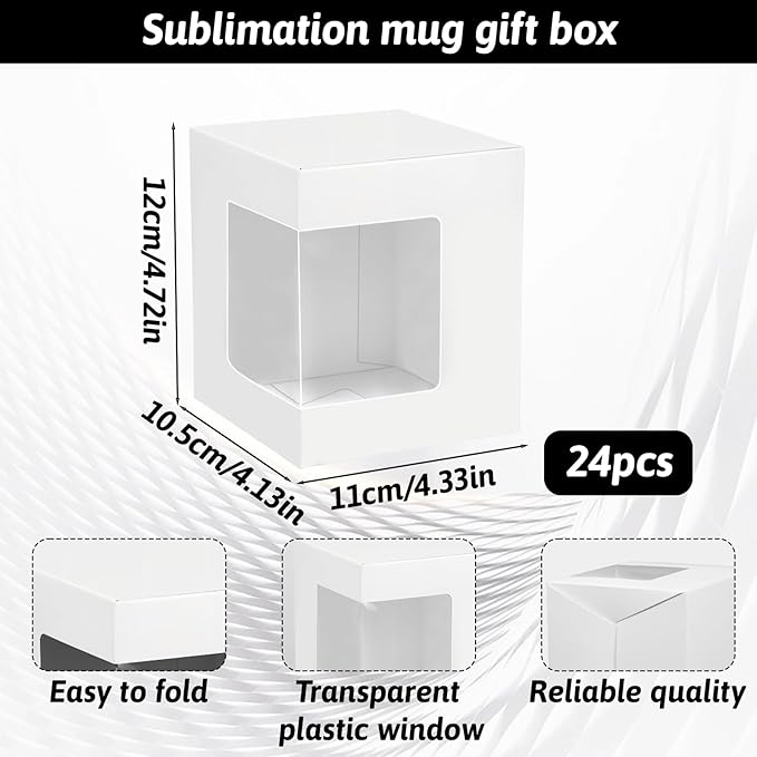 24 Pcs Sublimation Mugs Gift Boxes Transparent Gift Packaging Box for Blanks Sublimation Mugs Packaging 11oz, 12oz, 15oz Sublimation Mugs Blank Mug Box Cups Gift Wrapping
