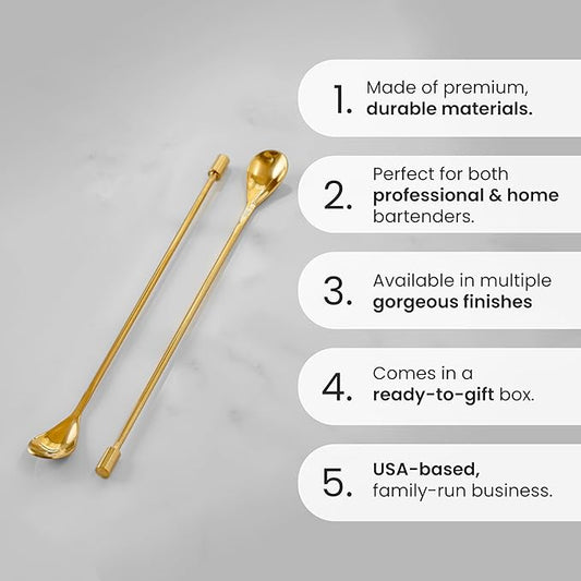 A Bar Above Bar Spoon Set, Spiral Handle, Stainless Steel Mixing Spoons for Cocktail Mixer Set, to Stir and Layer, Basic Professional or Home Bars Accessories (Stainless Steel, Smooth)