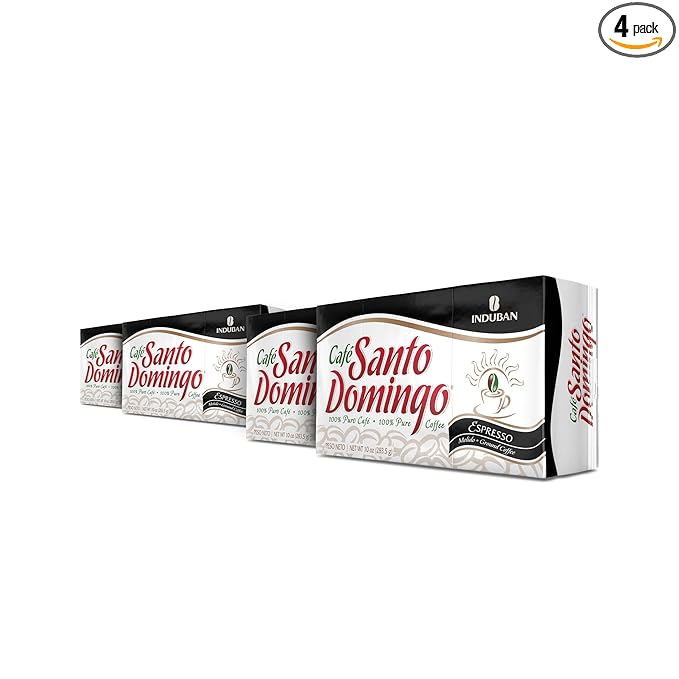 Café Santo Domingo Espresso, 10 oz Vacuum Bag, Ground Coffee, Dark Roast - Product from the Dominican Republic (Pack of 4)