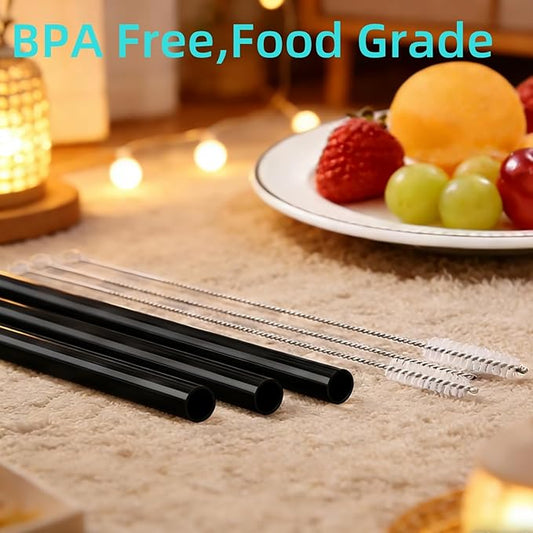 6PCS Replacement Straws for Owala Water Bottle 24 oz 32 oz, Reusable Plastic Food Grade Drinking Straws with Cleaning Brush Compatible for Owala Cup 24oz 32oz Tumbler Accessories (Black, 24oz/32oz)