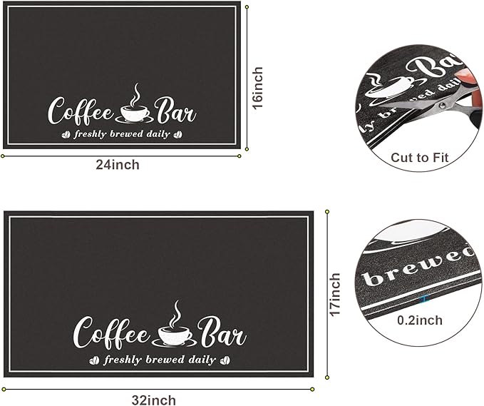Absorbent Coffee Mat, Fashion Dish Drying Mat for Kitchen Counter Coffee Bar Accessories Espresso Machine Dish Rack 17" x 32" Black