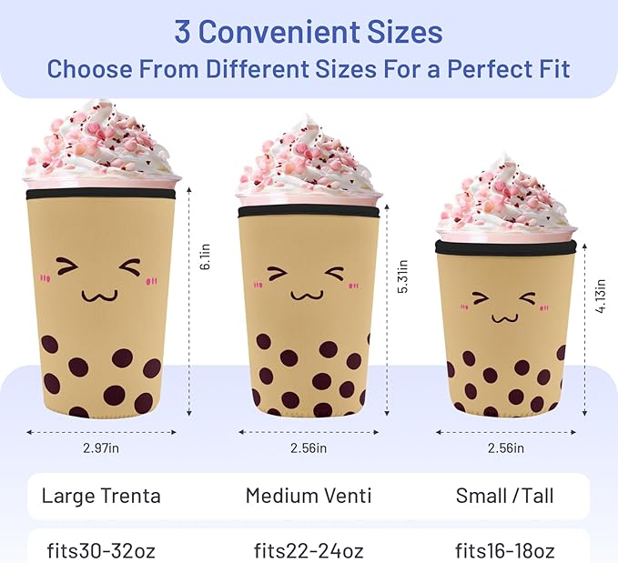 Iced Coffee Sleeve Reusable Cup Sleeves for Cold Drinks Neoprene Koozie Cozy Plastic Cup Covers for Drinks, Milk Tea