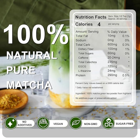 Letstay Matcha, Matcha Powder Ceremonial Grade Highland Matcha Tea Organic Matcha Green Tea - Premium 1st Harvest - Zero Sugar, Halal Certified & SGS Certified & FSSC 22000, 30g (1.06oz) Tin