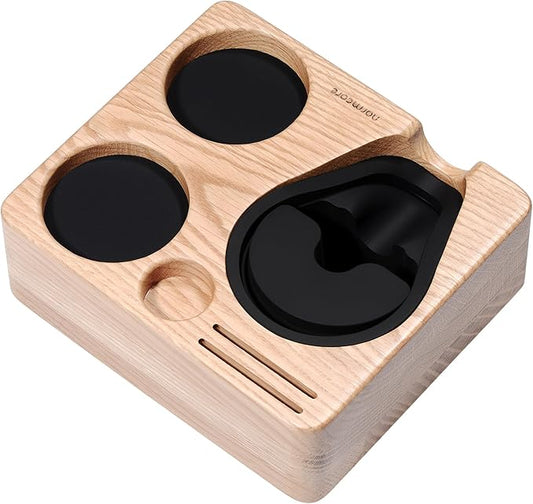 Normcore Espresso Tamping Station For 54mm 58mm Espresso Machine Accessories, OAK Tamping Mat Portafilter Holder, Espresso Coffee Equipment, Solid American White OAK Wood