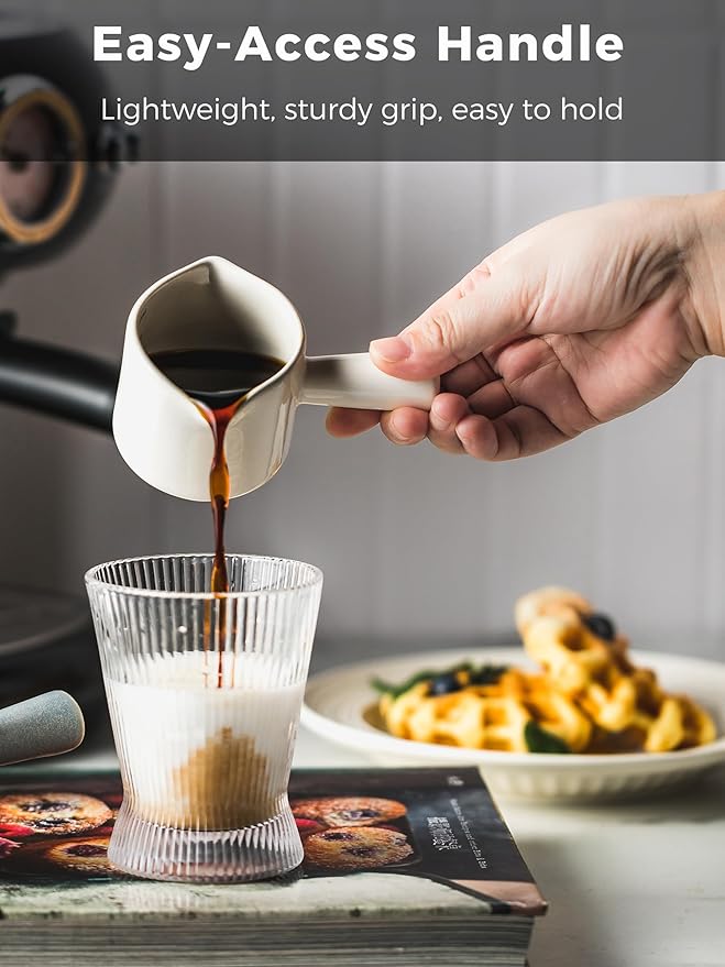 YHOJOY Espresso Measuring Cup, Ceramic Espresso Cup Double Spouts Expresso Shots Cup with Handle, Espresso Accessories, 3 Oz/ 90 Ml, White