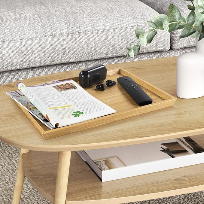2pcs Rectangular Bamboo Serving Tray for Eating Drinks Storage Snacks TV Breakfast Coffee Parties Bathroom(13.8"x 10.2"x 0.8")