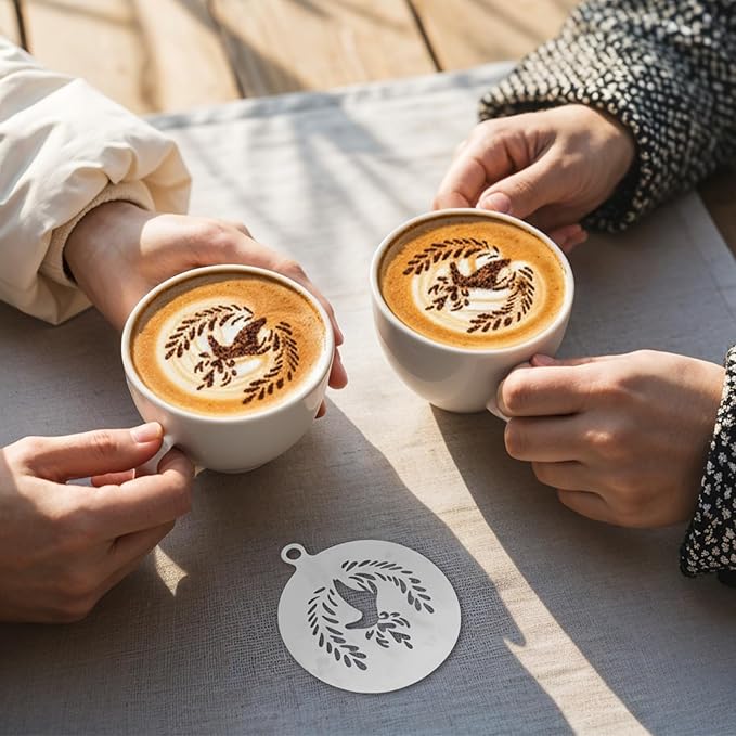 4 Pcs Coffee Stencils Latte Art, Latte Art Stencils Stainless Steel Construction, Coffee Stencil Short Handle Design for Professional Home Cafe and Baking Decoration Use
