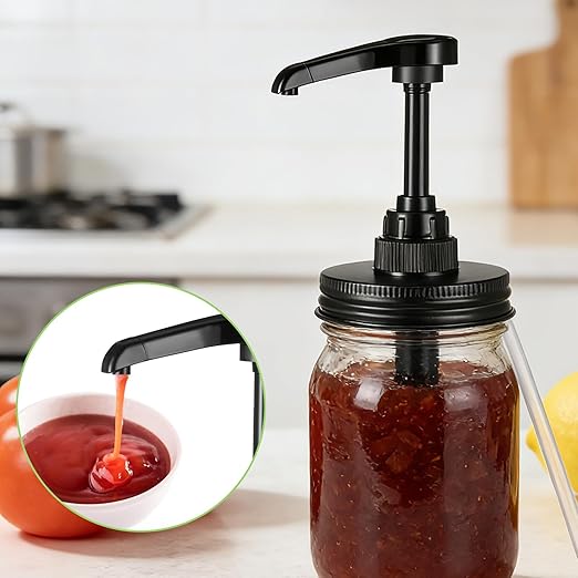 Yuanan 6 PCS 16 Oz Stainless Steel Mason Jar Soap Dispenser Pump Lid, Leak-Proof Coffee Syrup Pump Dispenser Rustproof Kitchen Soap Dispensers Reusable for Kitchens, Bathrooms-Black