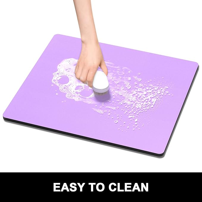 Rnivvi Dish Drying Mat for Kitchen Counter, 16 x 18" Cute Absorbent Heat Resistant Drying Pad with Non-slip Rubber, Coffee Bar Mats for Coffee Machine Dish Rack Kitchen Decor Accessories, Purple