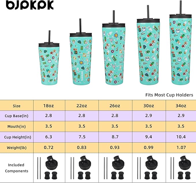 BJPKPK 22oz Stainless Steel Insulated Tumbler With lid And Straw Travel Coffee Thermal Tumblers Cup For Women And Men,Spring Party Green