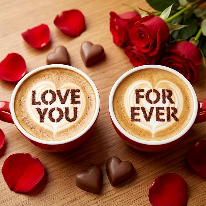 Honeydak 60 Pcs Valentines Stencils Crafts Letters Heart Reusable for Painting on Wood Coffee Cake Stencils for Holiday Ornament DIY