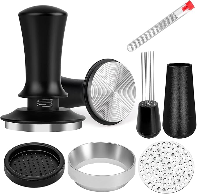53mm Espresso Accessories Kit, Spring Loaded Calibrated Tamper, WDT Tool, Puck Screen and Dosing Funnel Set Fits Delonghi 53 mm Espresso Coffee Machines and Portafilter, Professional Barista Tools