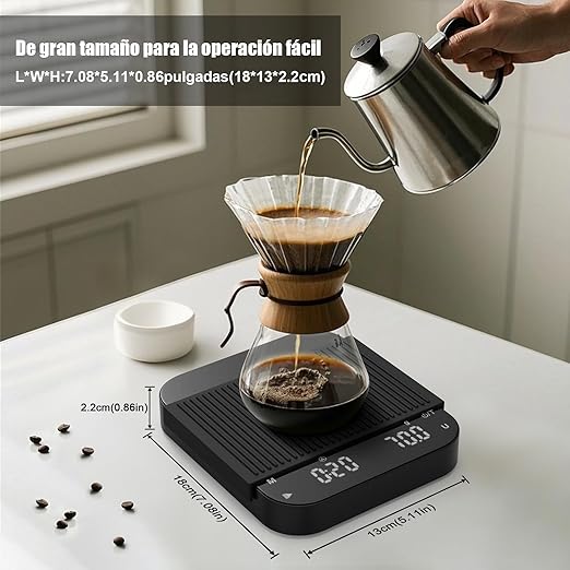 0.1g Precision Coffee Scale with Timer, Diyife 3kg/0.1 Rechargeable Espresso Scale for Pour-Over Coffee, Digital Scale with Back-Lit LCD Display, Auto Tare, Silicone Waterproof Cover, Black