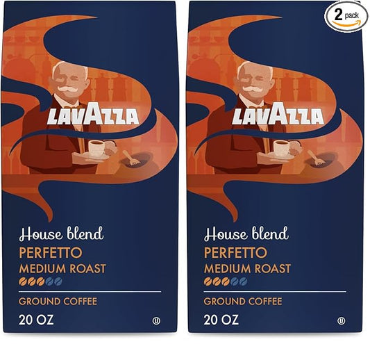 Lavazza Perfetto Ground Coffee Blend, Dark Roast, 20 Ounce, Caramel flavor with Dark and Velvety Texture, 100% Arabica (Pack of 2)