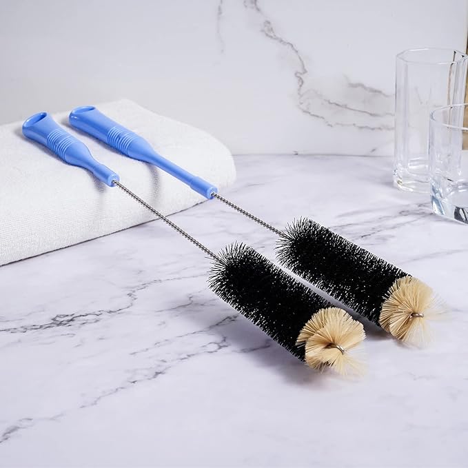 MOSOLAN Bottle Cleaning Brush, 17 Inches Extra Long Handle Water Bottle Brush, Flexible Bendable Cleaner for Washing Narrow Neck Bottles, Wine Decanter, Kombucha, Pipes, Beer Brewing Supplies, 2 Pack