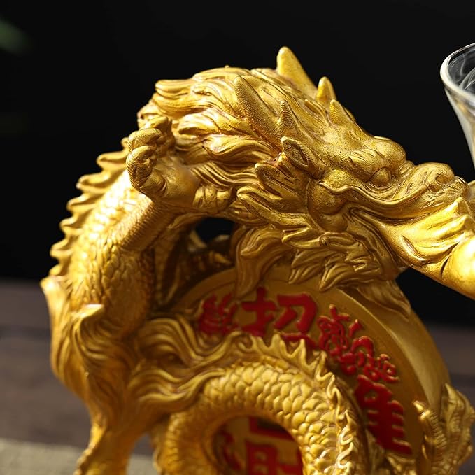 Glass Teapot Set with Infuser Semi Automatic Dragon Tea Set with 6 Small Cups (golden dragon-b)
