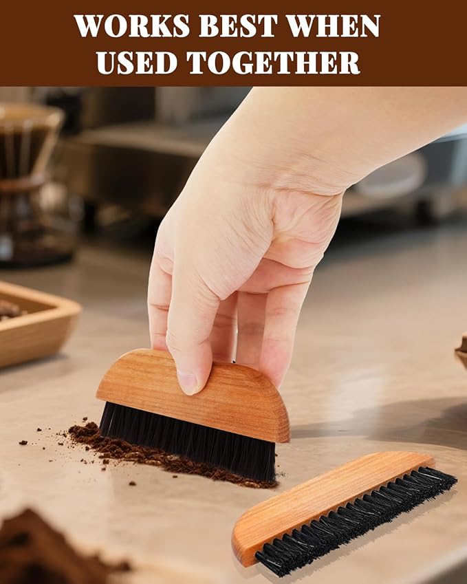2 Pack Coffee Brush, Espresso Machine Brush with Hanging Rope & Walnut Wood Espresso Brush for Espresso Machine, Grinder, Countertop, Barista Tools
