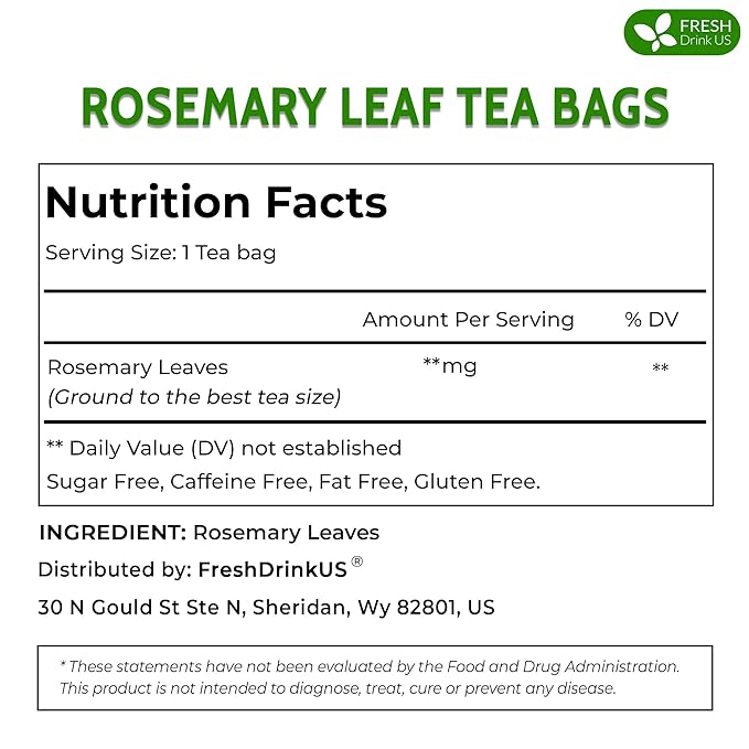 FreshDrinkUS, Premium 135 Rosemary Leaf Tea Bags, 100% Natural and Pure Rosemary Dried Leaves, Pure Herbal Tea, No Additives, No Caffeine, No Gluten, Vegan. (135 Tea Bags)