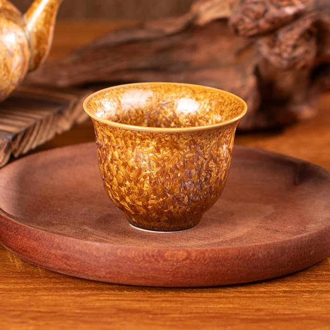 KAMMAK Ceramic Tea & Coffee Cups Set of 2 - Vintage Crystalline Glaze Espresso Mugs, 2.25oz Hand Painted for Afternoon Tea or Coffee, Birthday Gift for Women Men, Magnolia Cup