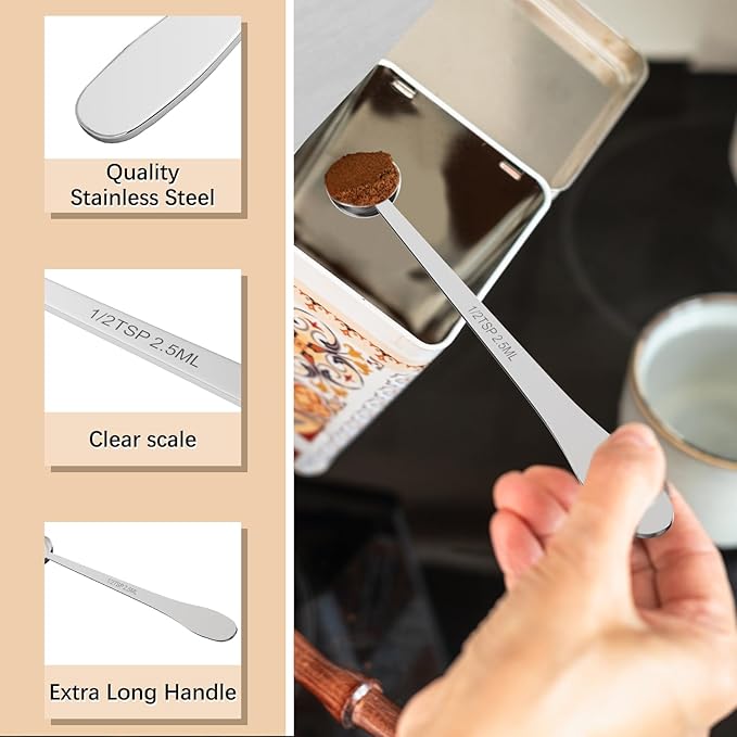 BERYLER 1PCS 1 Teaspoon(1tsp, 1/3tbsp, 5 ml) Single Measuring Spoon, Extra-long Handle Individual Measure Scoop, Stainless Steel Spoons Only