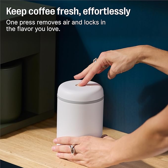 Fellow Atmos Electric Vacuum Canister & Storage Container - Airtight Coffee & Food Storage Containers - Coffee Containers - (Matte White, 1.2 Liter)