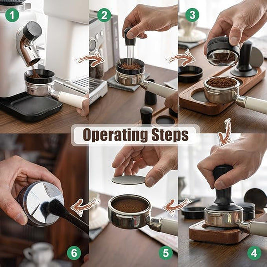 7 PCS Espresso Accessories Kit, Espresso Tamping Station, Coffee Tamper, Coffee Distributor, WDT Tool, Puck Screen, Dosing Funnel, Cleaning Brush, Barista Tools Set (51mm)