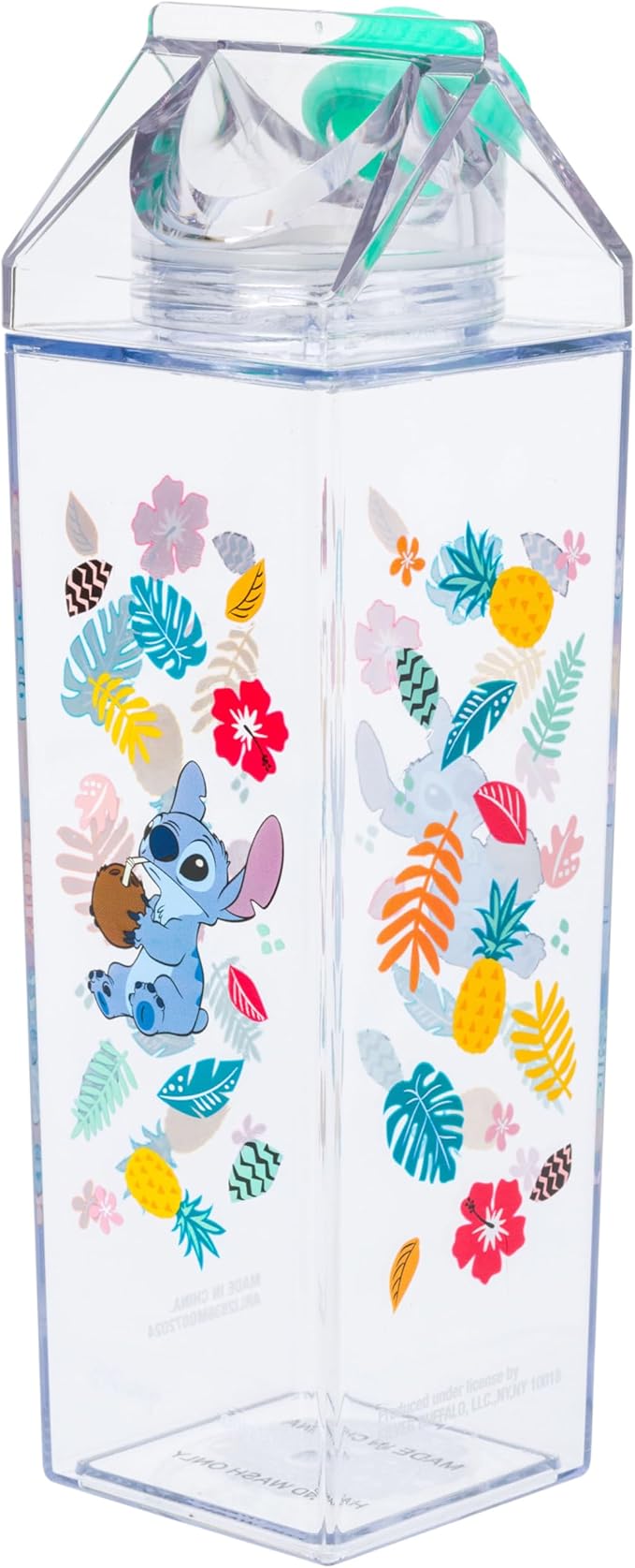 Silver Buffalo Disney Lilo & Stitch Tropical Plastic Milk Carton Bottle, 16.2 Ounces