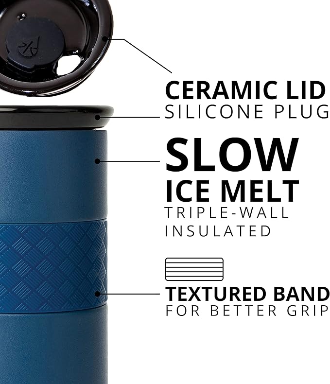 Elemental Artisan Insulated Tumbler, Triple Wall Coffee Travel Mug, Reusable Stainless Steel Coffee Tumbler with Ceramic Lid, Thermal Coffee Cups for Hot (6 Hrs) & Cold (18 Hrs), 16oz - Navy Blue