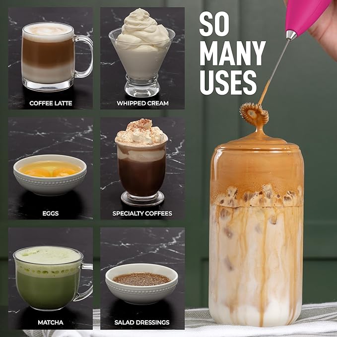 Zulay Powerful Milk Frother Handheld Foam Maker for Lattes - Whisk Drink Mixer for Coffee, Mini Foamer for Cappuccino, Frappe, Matcha, Hot Chocolate by Milk Boss (Best Mom)