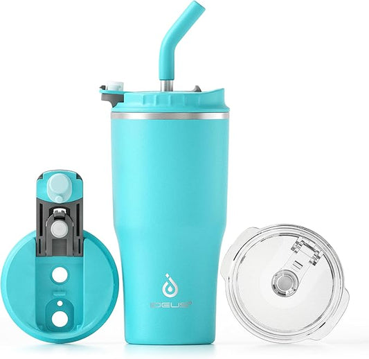 Ideus Insulated Tumbler with Lid and Straw 18 oz, Stainless Steel Double-Wall Vacuum Leak-Proof Travel Coffee Mug, Cup Holder Friendly, Sky Blue