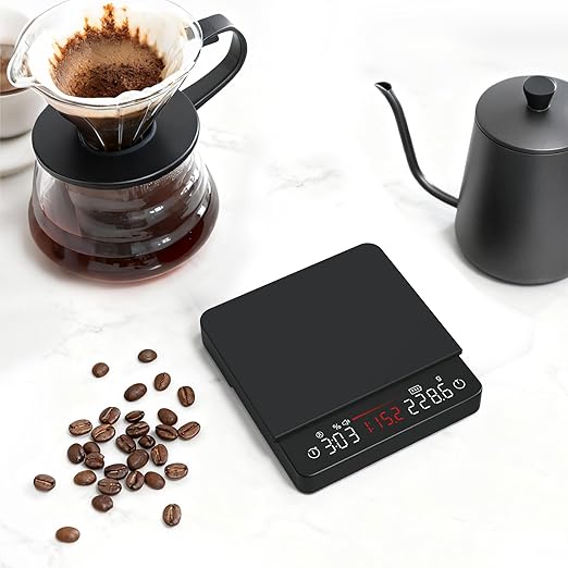 Coffee Scale, Espresso Scale, Weigh Digital Kitchen Scale with Timer, 2kg/0.1g Rechargeable Scale, Ratios & Flow Rate Display, Barista-Grade for Pour-Over, Espresso, French Press – Black
